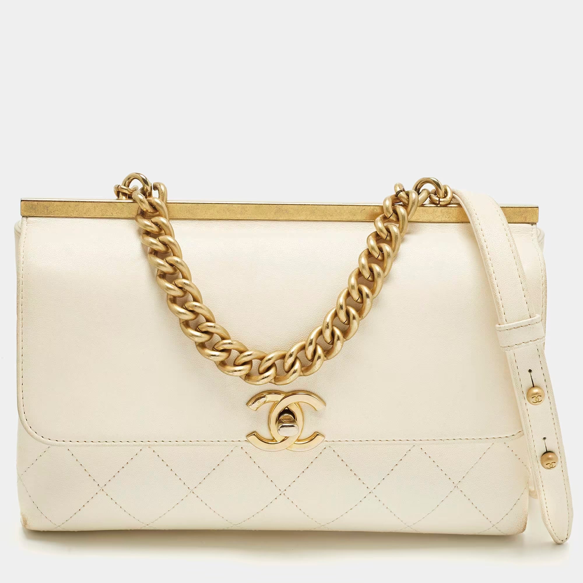 Chanel Coco Luxe Small Off White Quilted Leather Flap Bag