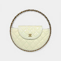 CHANEL WHITE QUILTED PATENT LEATHER CHAIN AROUND HOOP BAG