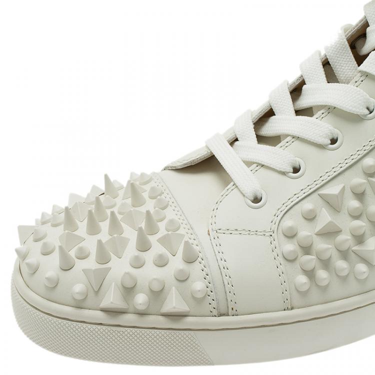 Christian Louboutin White Leather Louis Spikes Lace Up High Top Sneakers Size 43.5