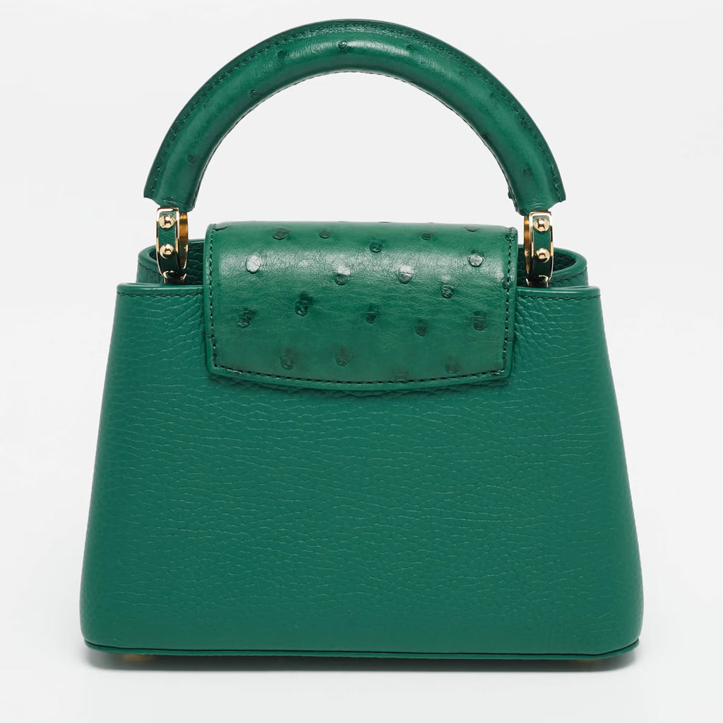 Louis Vuitton Capucines Mini Emeraude Taurillon Leather and Ostrich Top Handle Bag