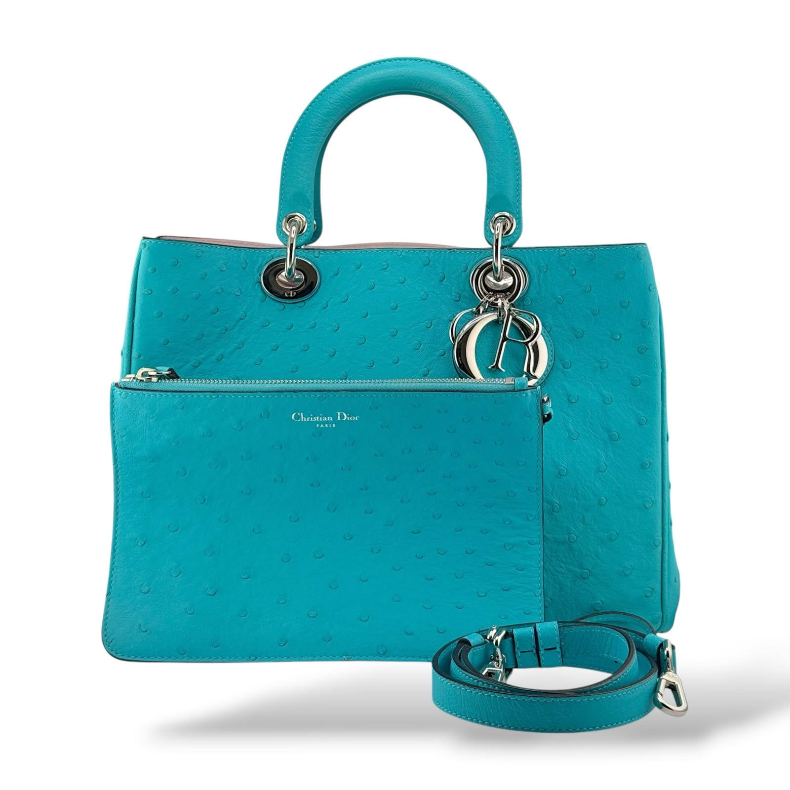 Christian Dior Diorissimo Turquoise Ostrich Tote Bag