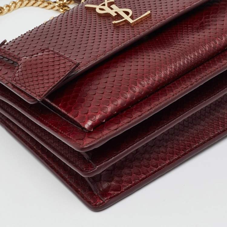 Saint Laurent Sunset Medium Burgundy Python Shoulder Bag