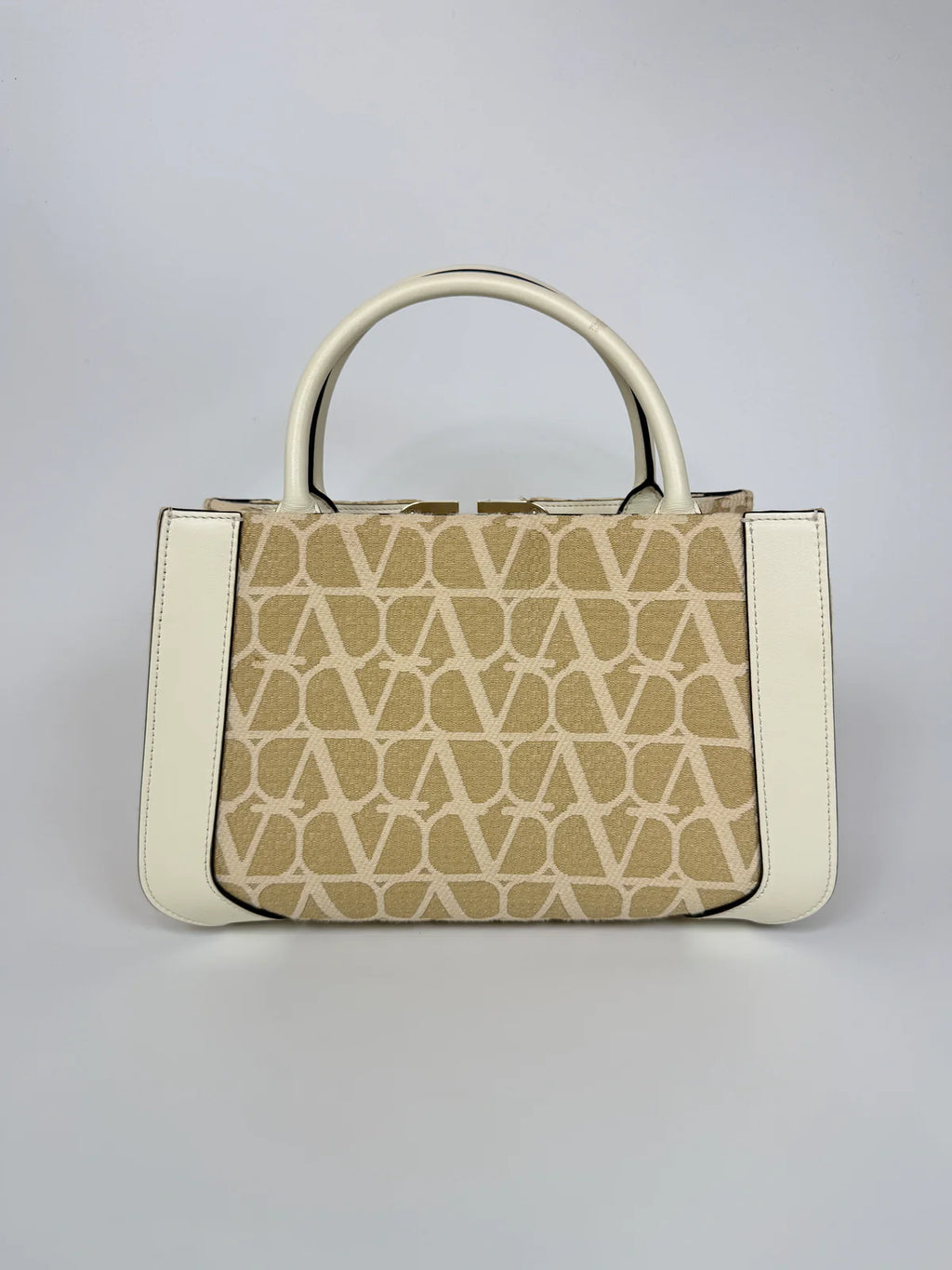 VALENTINO GARAVANI CANVAS TOTE IN BEIGE CANVAS AND LEATHER WITH GOLD HARDWARE