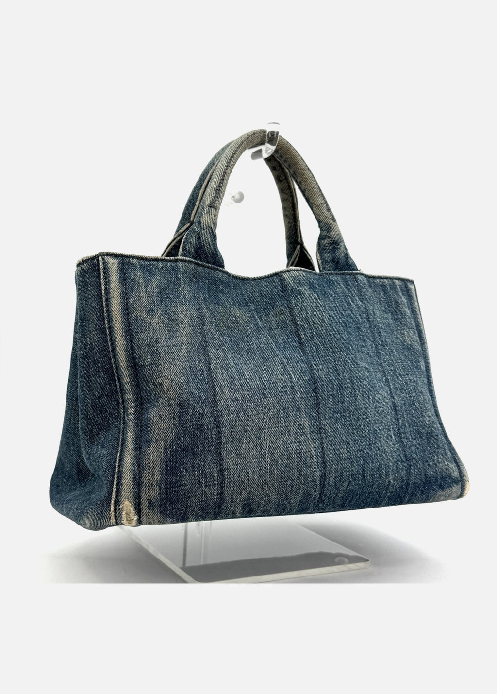 PRADA Canapa Tote Bag Bijoux Rhinestones Studs Denim Blue Bag
