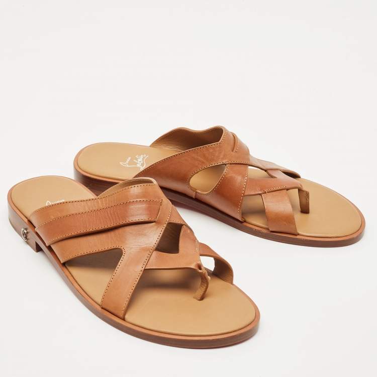Christian Louboutin Brown Leather Sinouhe Thong Flat Sandals Size 44