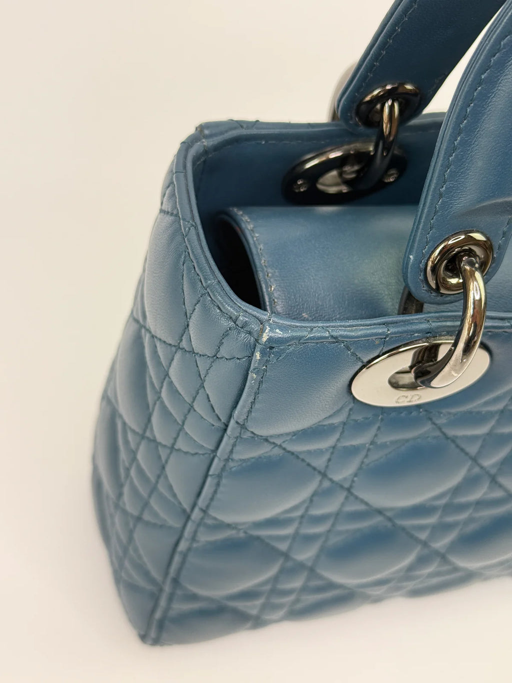 CHRISTIAN DIOR LADY DIOR SMALL BAG IN DENIM BLUE WITH SILVER HARDWARE