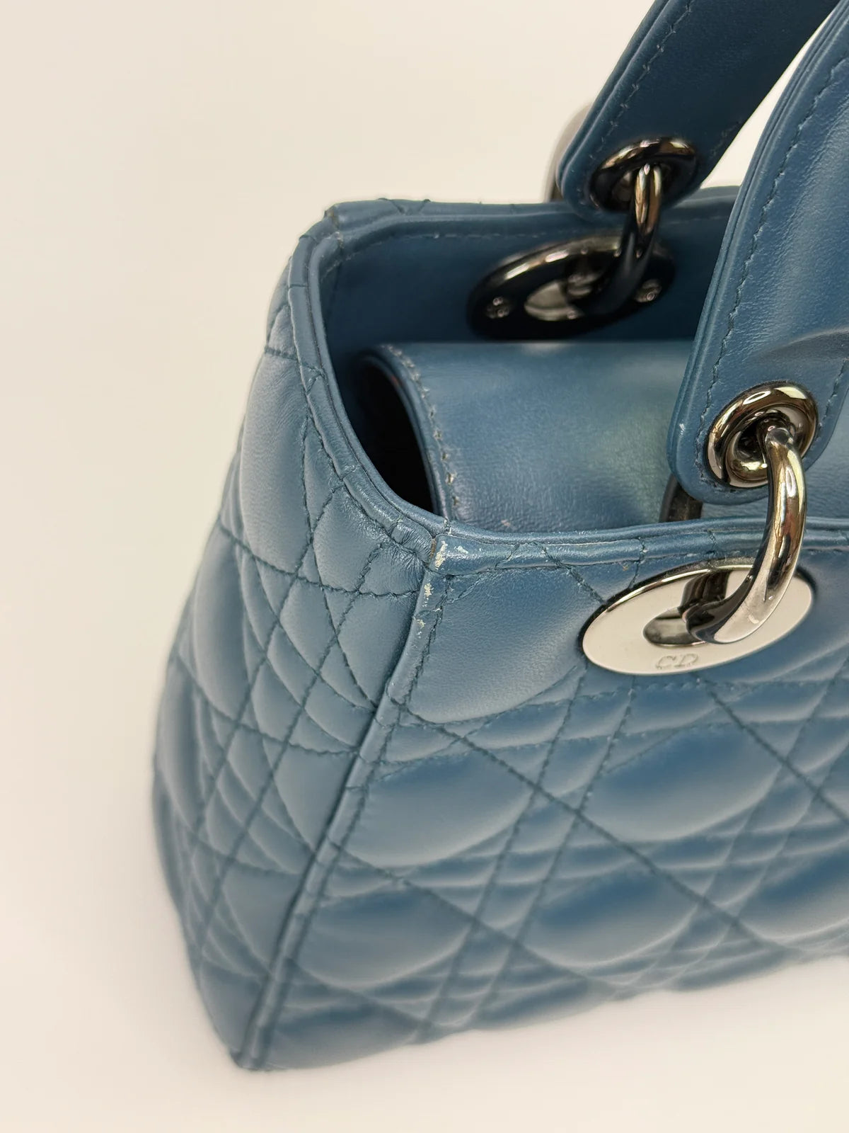 CHRISTIAN DIOR LADY DIOR SMALL BAG IN DENIM BLUE WITH SILVER HARDWARE