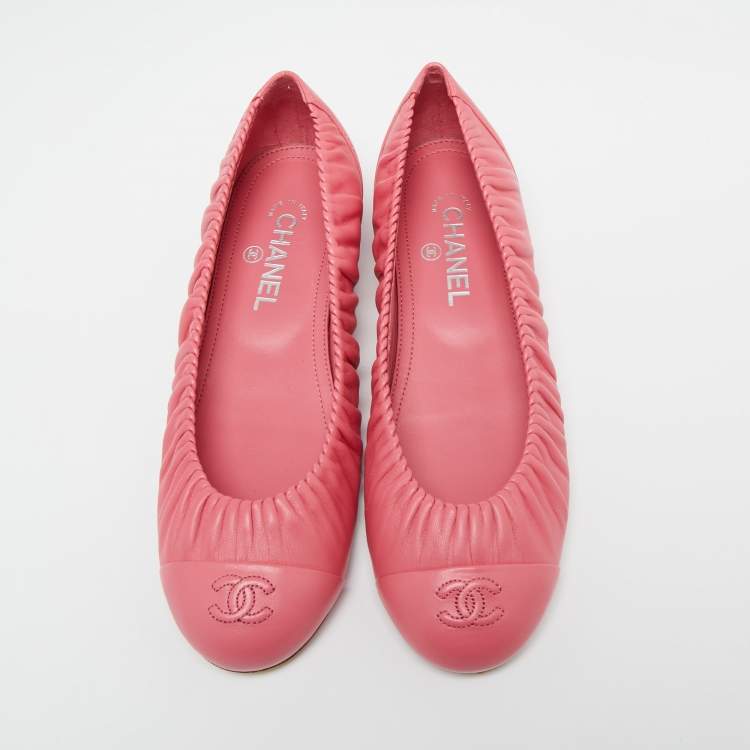 Chanel Pink Leather Gathered CC Cap Toe Ballet Flats Size 41
