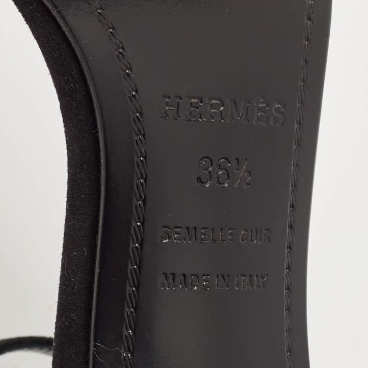Hermes Black Suede Crystal Embellished Premiere Sandals Size 36.5