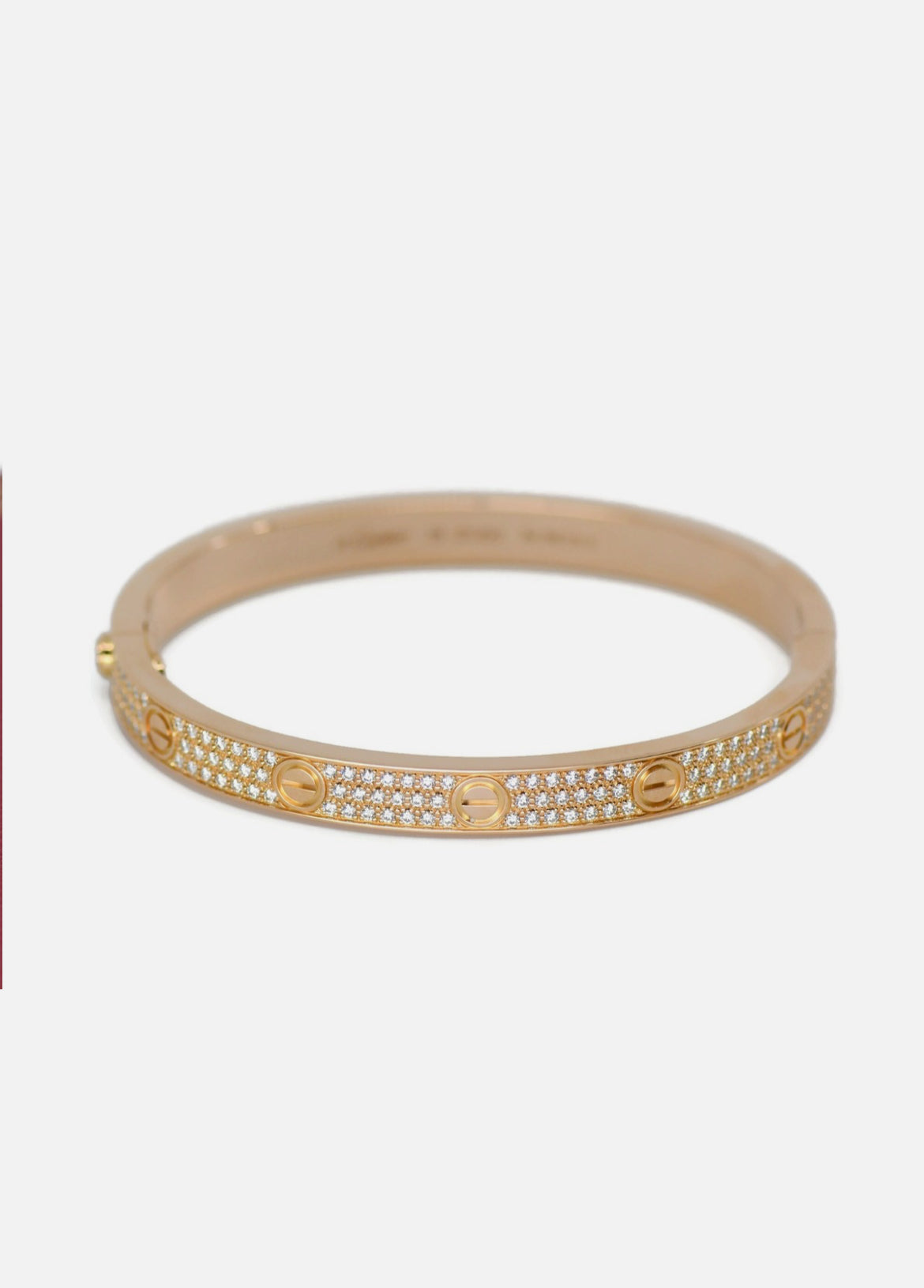Cartier Diamond Pave 18K Rose Gold Love Bracelet Size 19