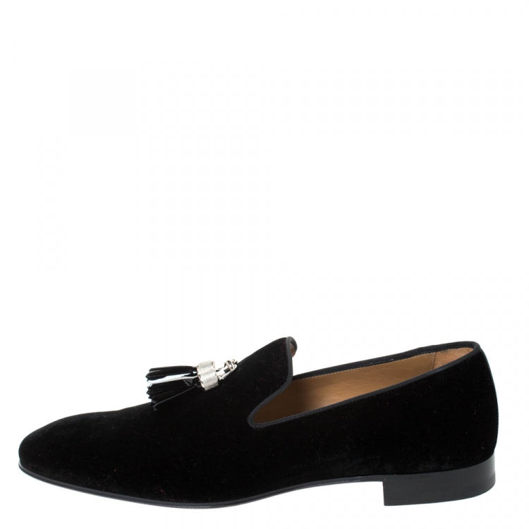 Christian Louboutin Black Velvet Rivalion Slip On Loafers Size 43