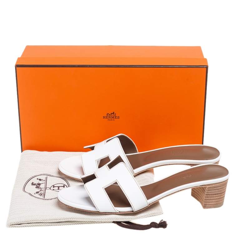 Hermes White Leather Oasis Slide Sandals Size 37.5