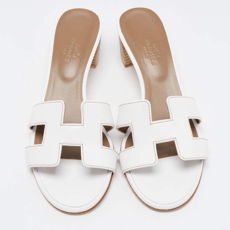Hermes White Leather Oasis Slide Sandals Size 36.5