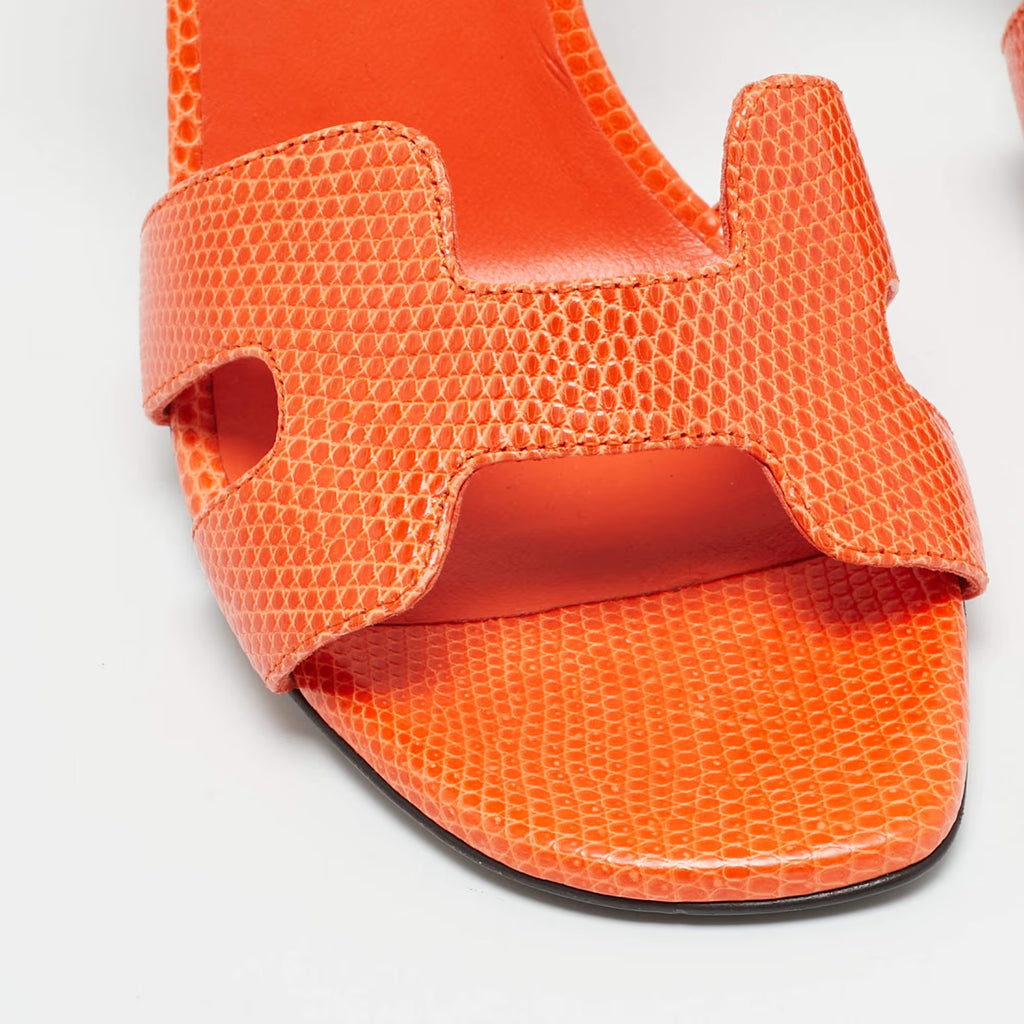 Hermès Holy Size 36.5 Orange Lizard Leather Slingback Sandals