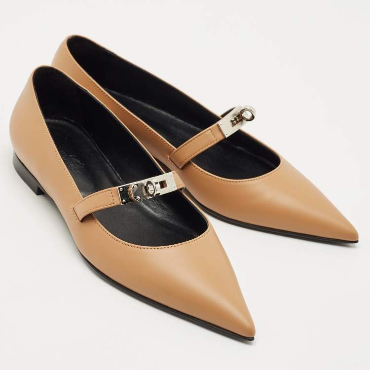 Hermès Brown Leather Pegase Mini Kelly Buckle Ballet Flats Size 36