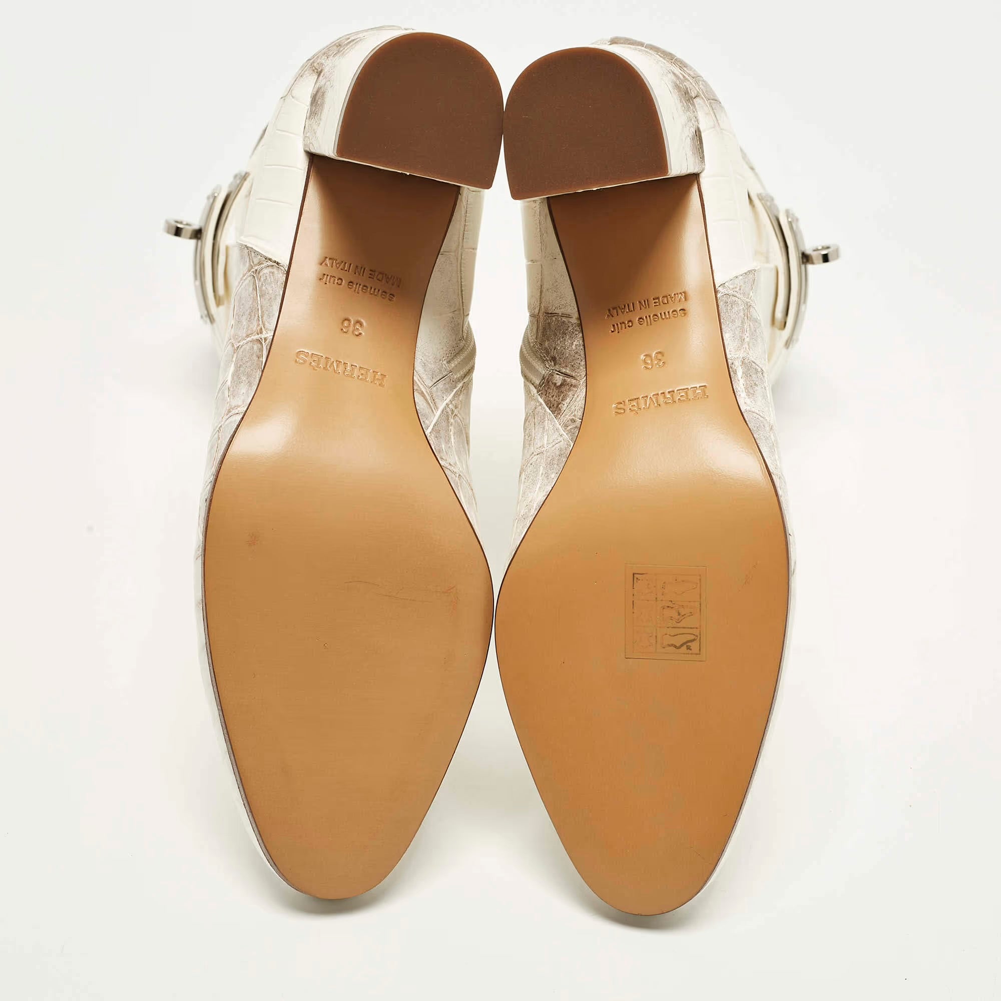 Hermes Saint Germain Size 36 White Himalaya Niloticus Crocodile Ankle Boots