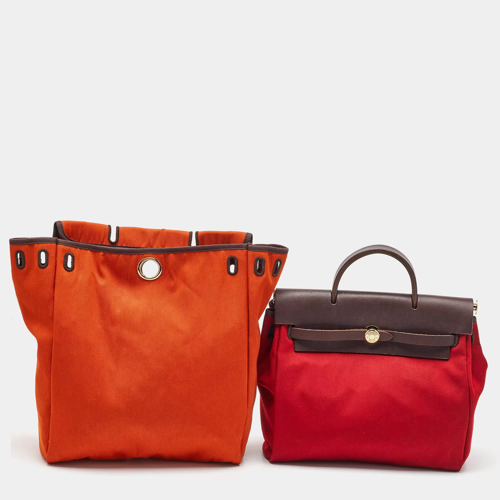 Hermes Brick Red/Moka Toile Canvas and Vache Hunter Herbag 31 Bag