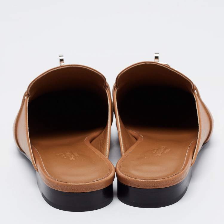 Hermes Brown Leather Oz Mules Size 37.5