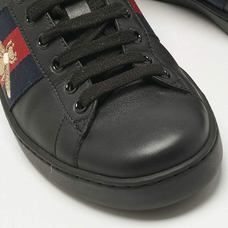 Gucci Black Leather and Snakeskin Embossed Leather Ace Lace Up Sneakers Size 38.5