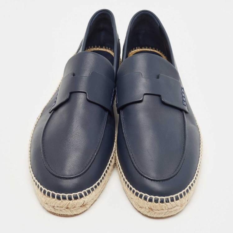 Hermes Navy Blue Leather Trip Espadrilles Size 46