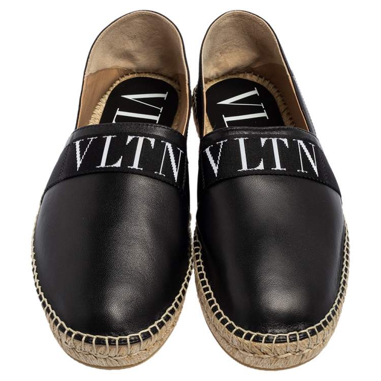 Valentino Black Leather VLTN Slip On Espadrille Flats Size EU 43.5