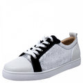 Christian Louboutin Silver/White Foil Leather and Leather Orlato Low Top Sneakers 43.5