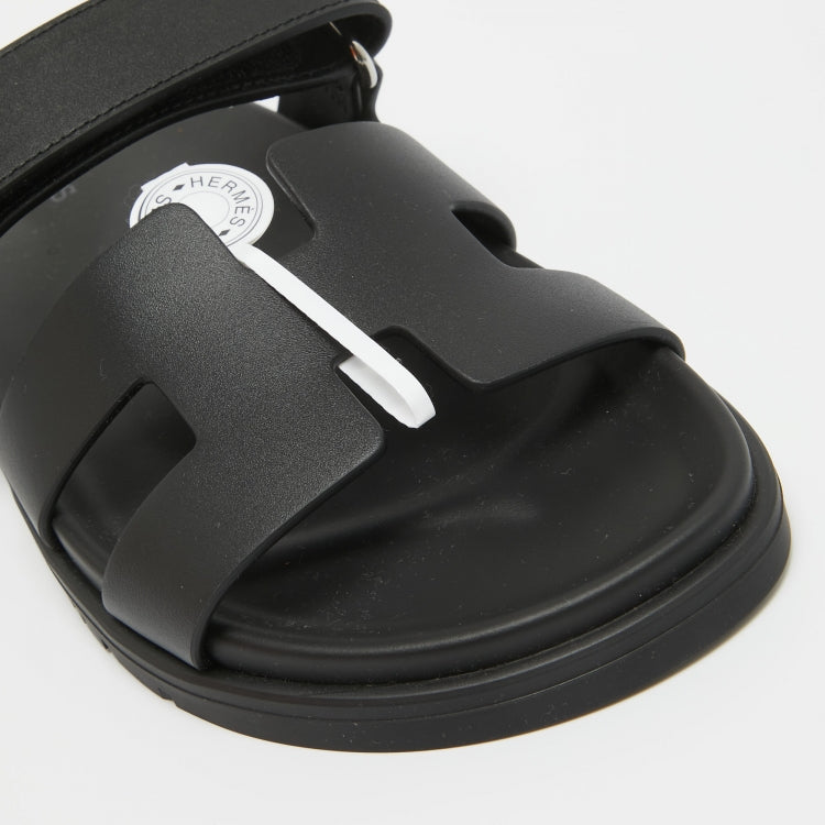 Hermes Black Leather Chypre Sandals 36