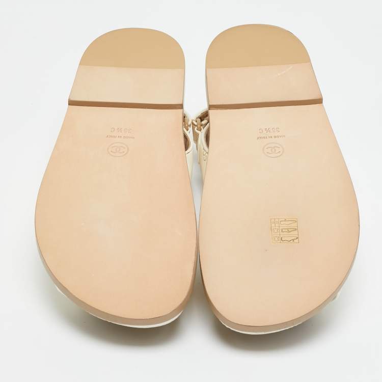 Chanel White Leather Dad Flat Sandals Size 38.5