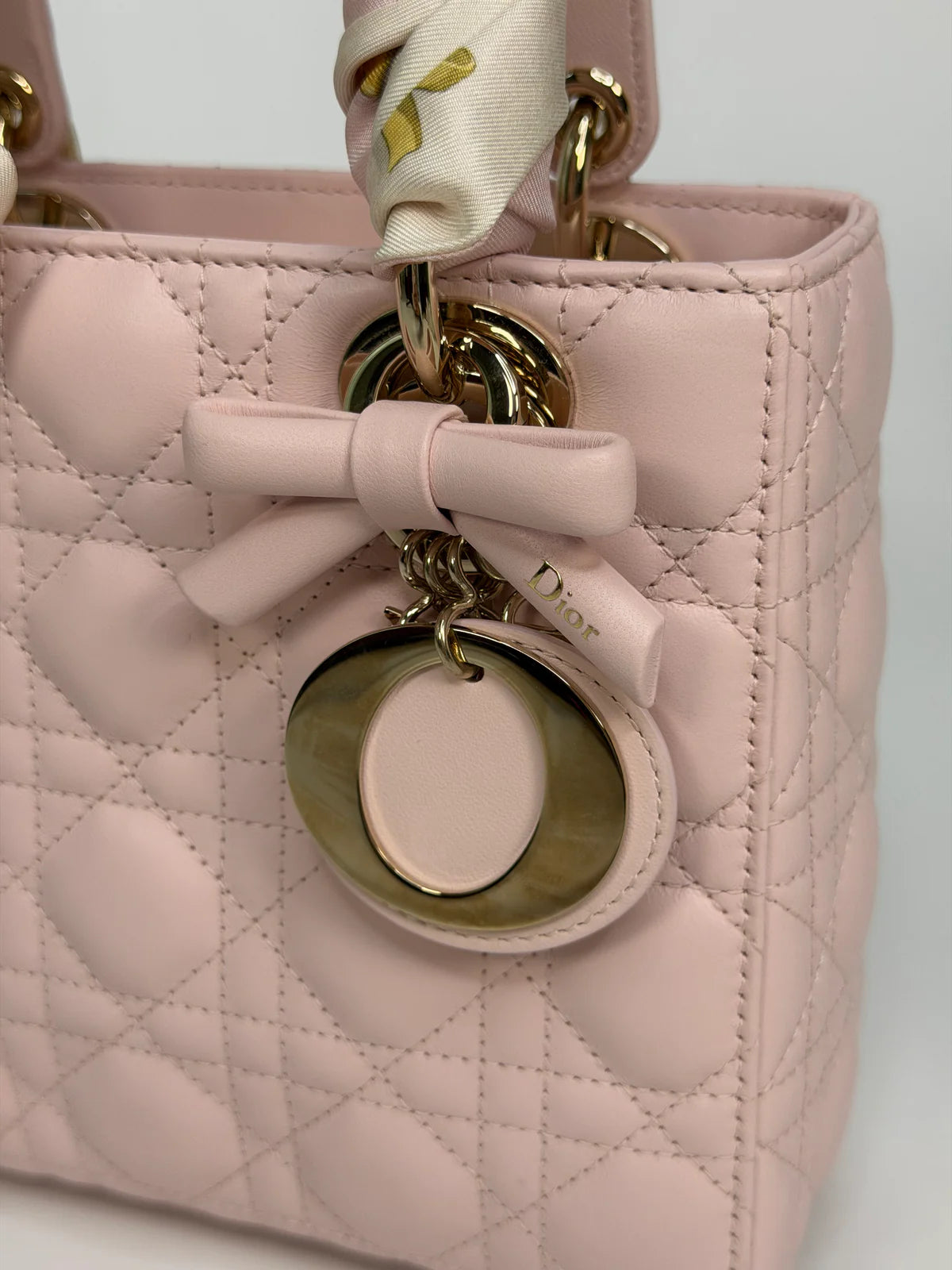CHRISTIAN DIOR LADY DIOR SMALL BAG IN ROSE TENDRE WITH GOLD HARDWARE