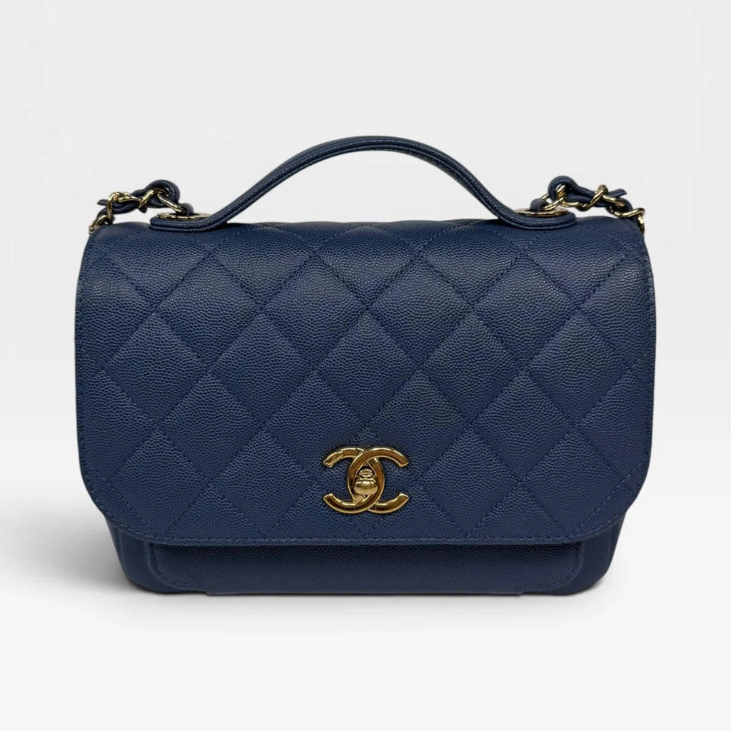 CHANEL MEDIUM BUSINESS AFFINITY BAG IN BLUE CAVIAR WITH GOLD HARDWARE