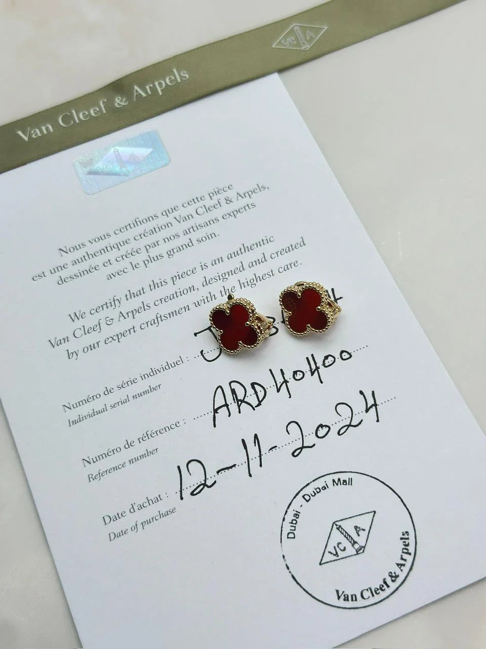 Van Cleef & Arpels Vintage Alhambra Earrings Carnelian
