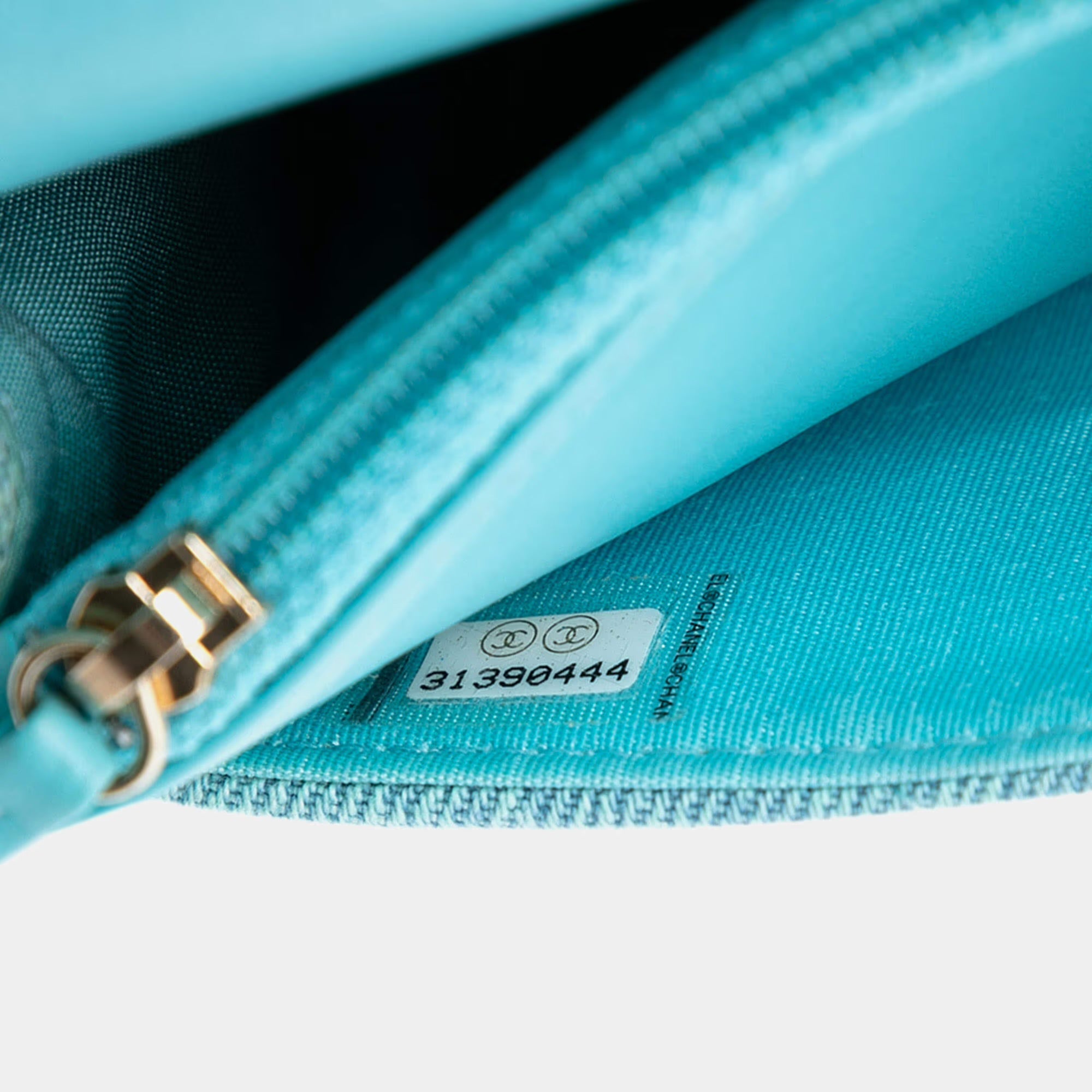 Chanel Blue Denim 19 Flap Wallet On Chain
