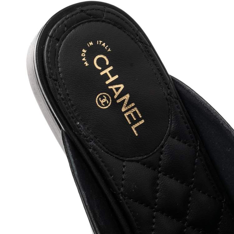 Chanel Black Leather Braided Chain Mules Size 41