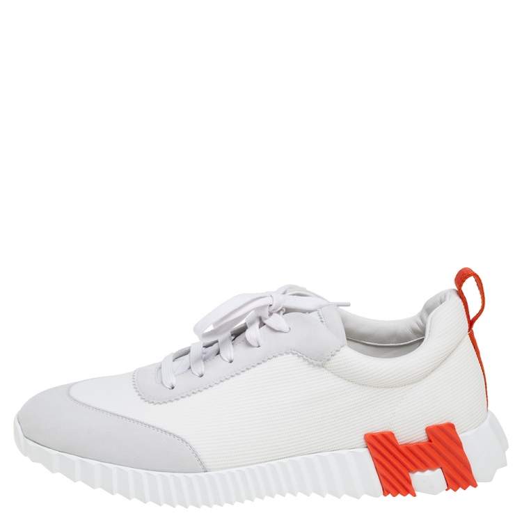 Hermes White Suede and Fabric Bouncing Sneakers Size 46