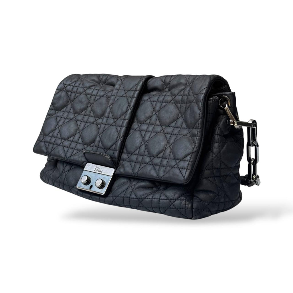 Dior Cannage New Lock Black Medium Lambskin Flap Bag