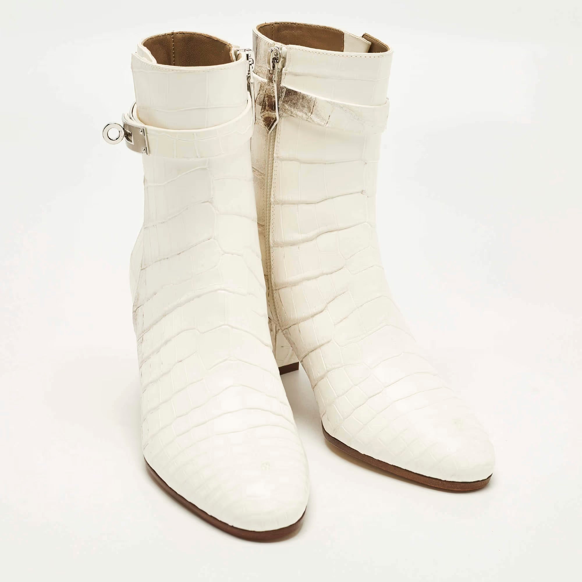 Hermes Saint Germain Size 36 White Himalaya Niloticus Crocodile Ankle Boots