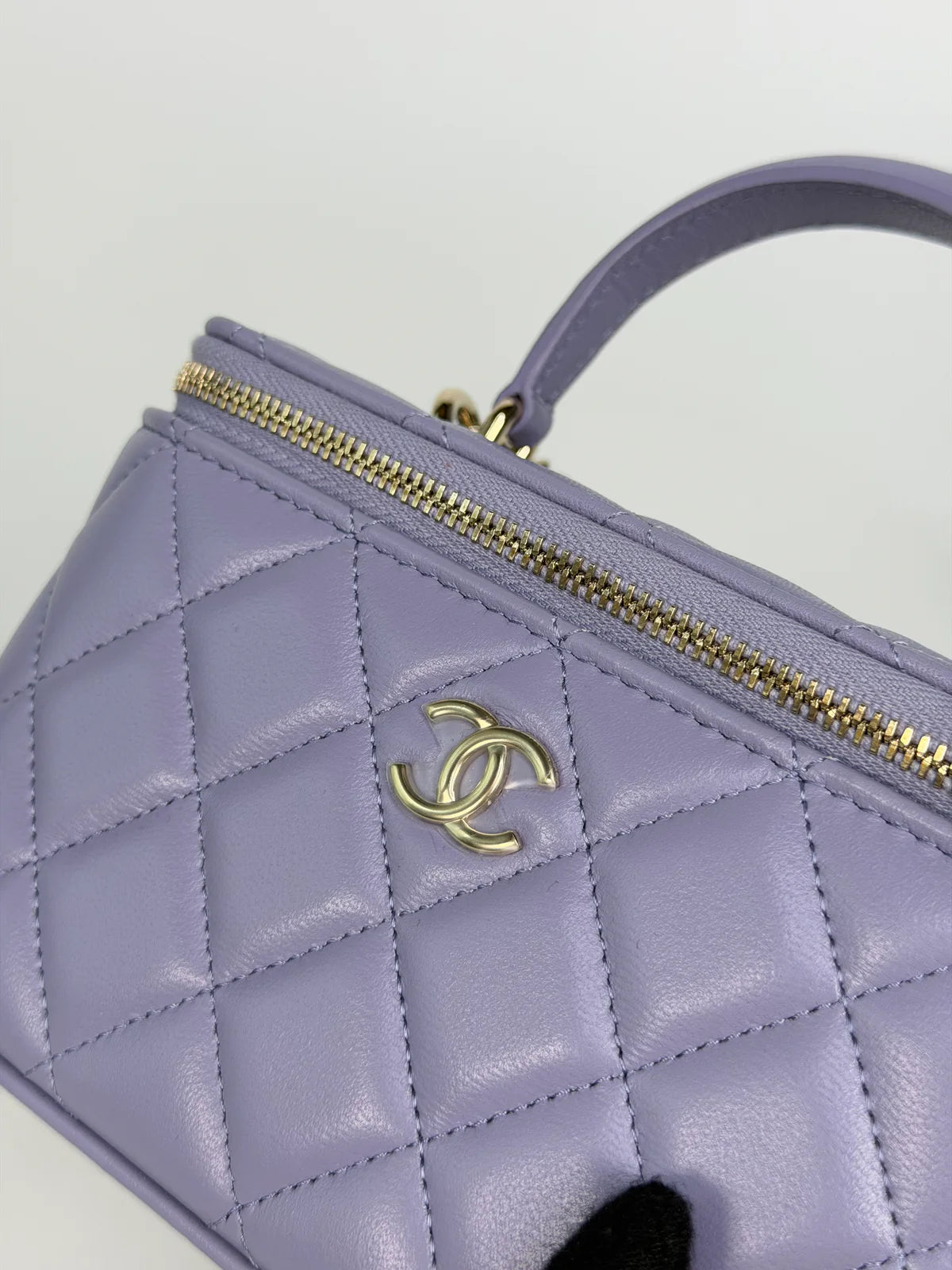 CHANEL MINI VANITY TOP HANDLE IN LILAC LAMBSKIN LEATHER WITH GOLD HARDWARE