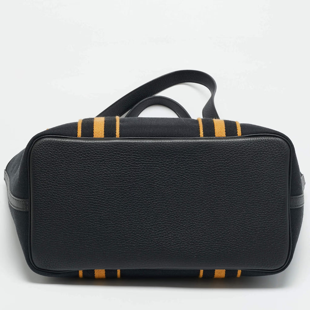 Hermes Pursangle MM Noir/Caramel Militaire Toile and Taurillon Clemence Leather Tote