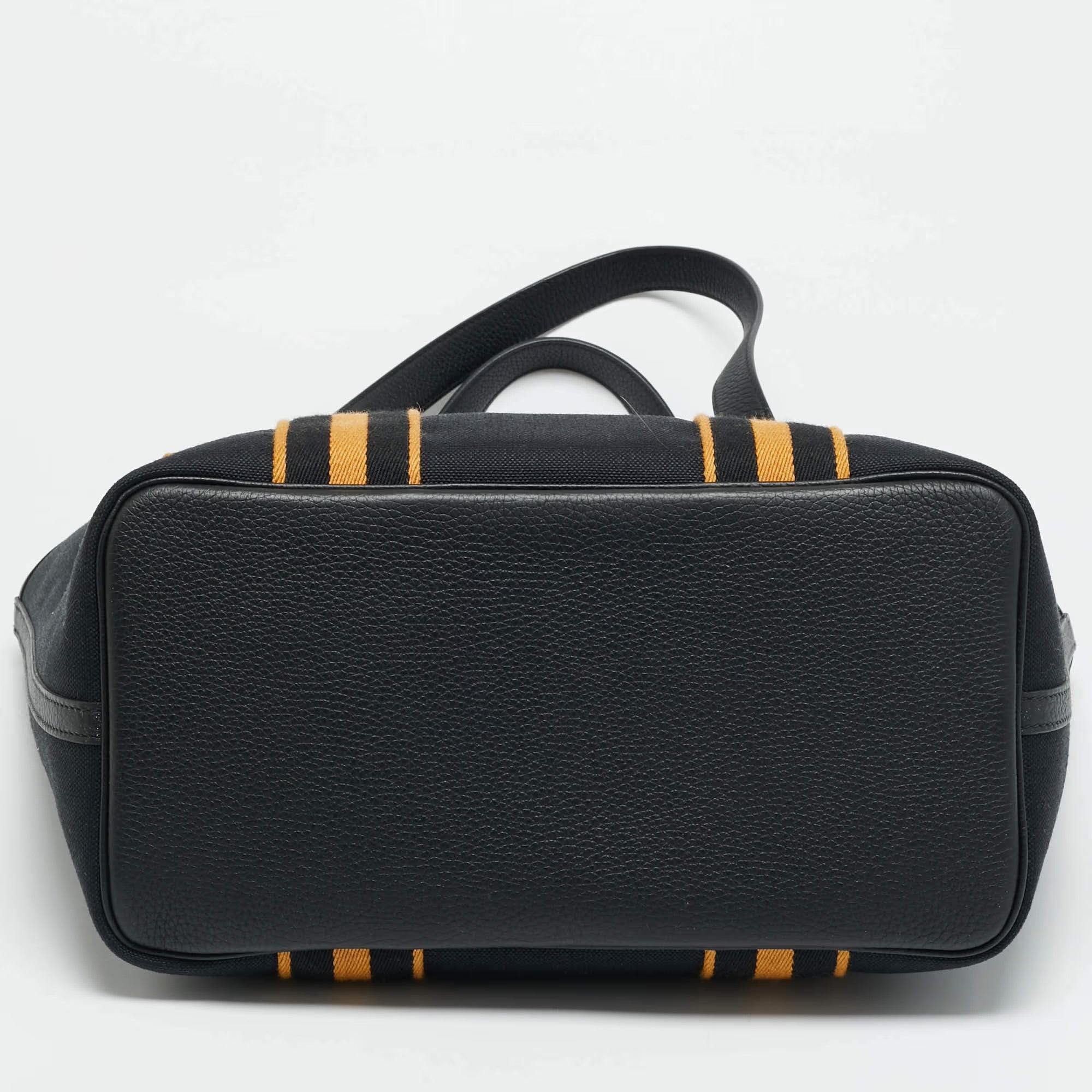 Hermes Pursangle MM Noir/Caramel Militaire Toile and Taurillon Clemence Leather Tote
