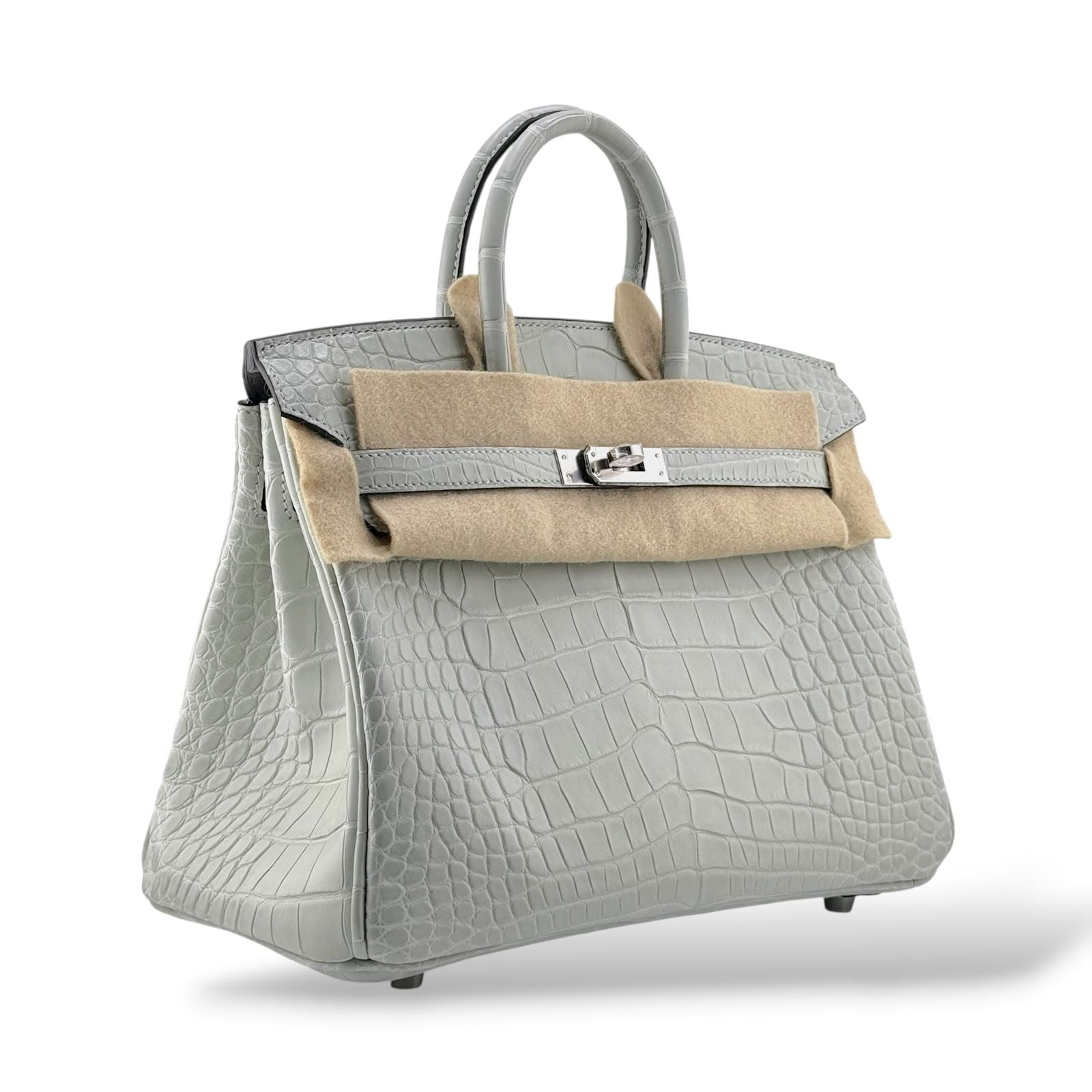 Hermes Birkin 25 Gris Neve Retourne Matte Alligator PHW