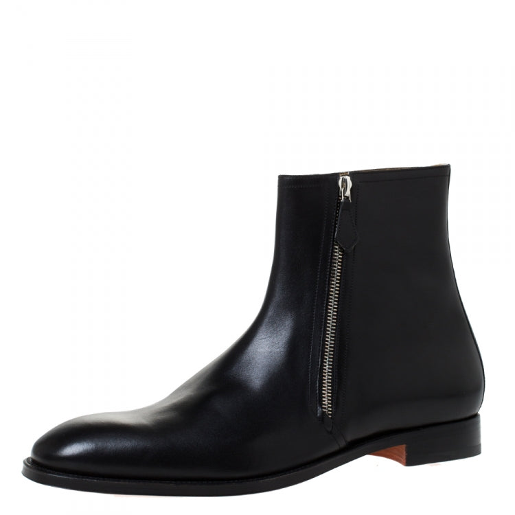 Hermes Black Leather Jerry Ankle Boots Size 43.5