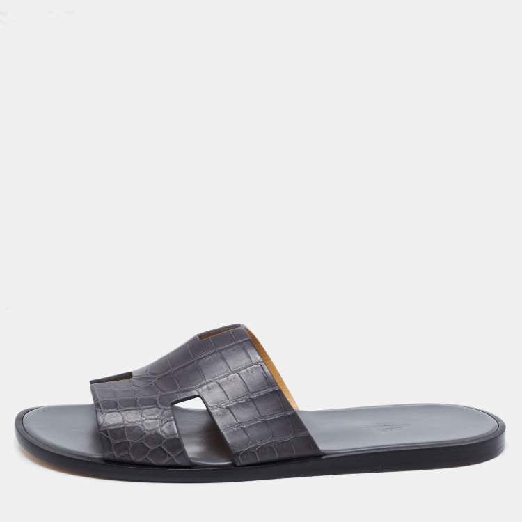 Hermès Grey Crocodile Leather Izmir Flats Size 45
