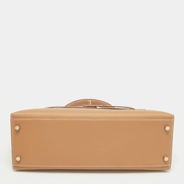 Hermes Kelly Sellier 32 Gold Finish Natural Sable Veau Butler Leather Top Handle Bag