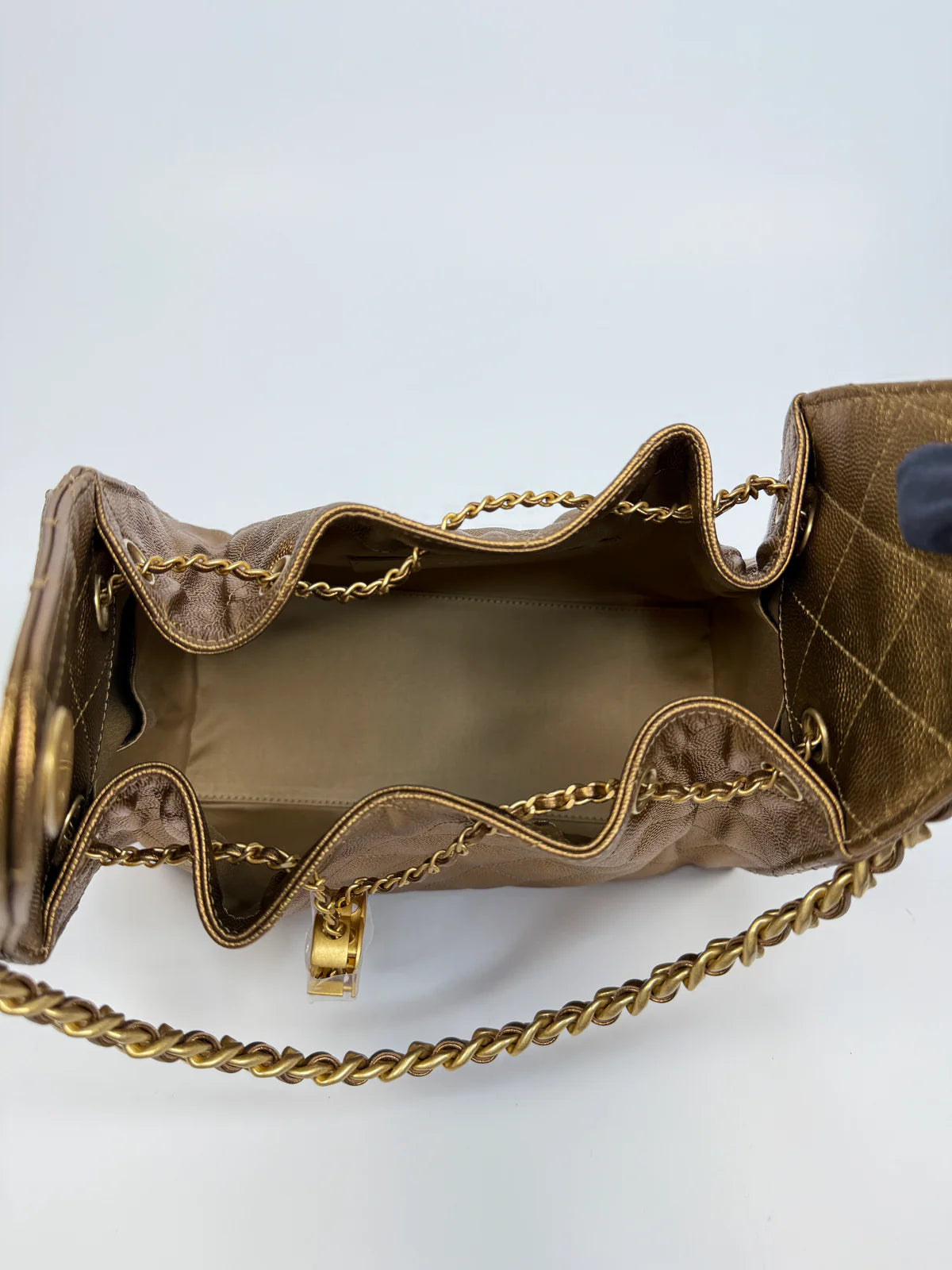CHANEL 25 SMALL IN METALLIC BRONZE CAVIAR LEATHER WITH GHW