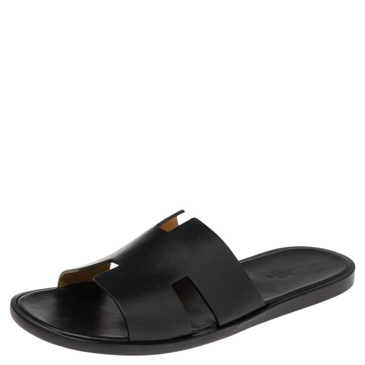 Hermes Black Leather Izmir Slide Sandal Size 46