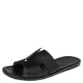 Hermes Black Leather Izmir Slide Sandal Size 46