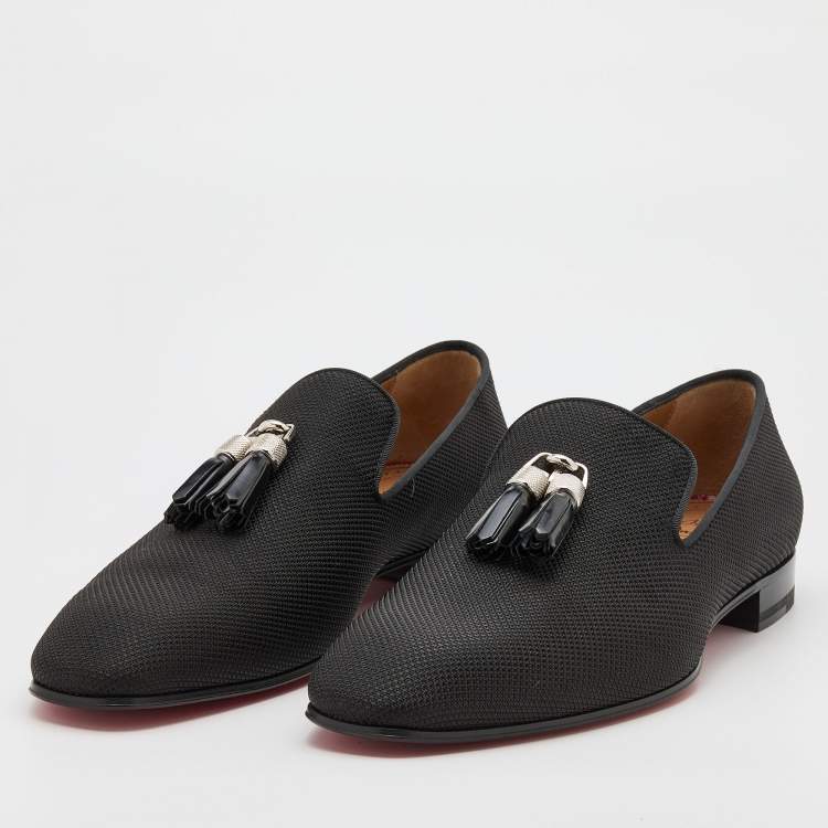 Christian Louboutin Black Nylon Rivalion Tassel Smoking Slippers Size 43