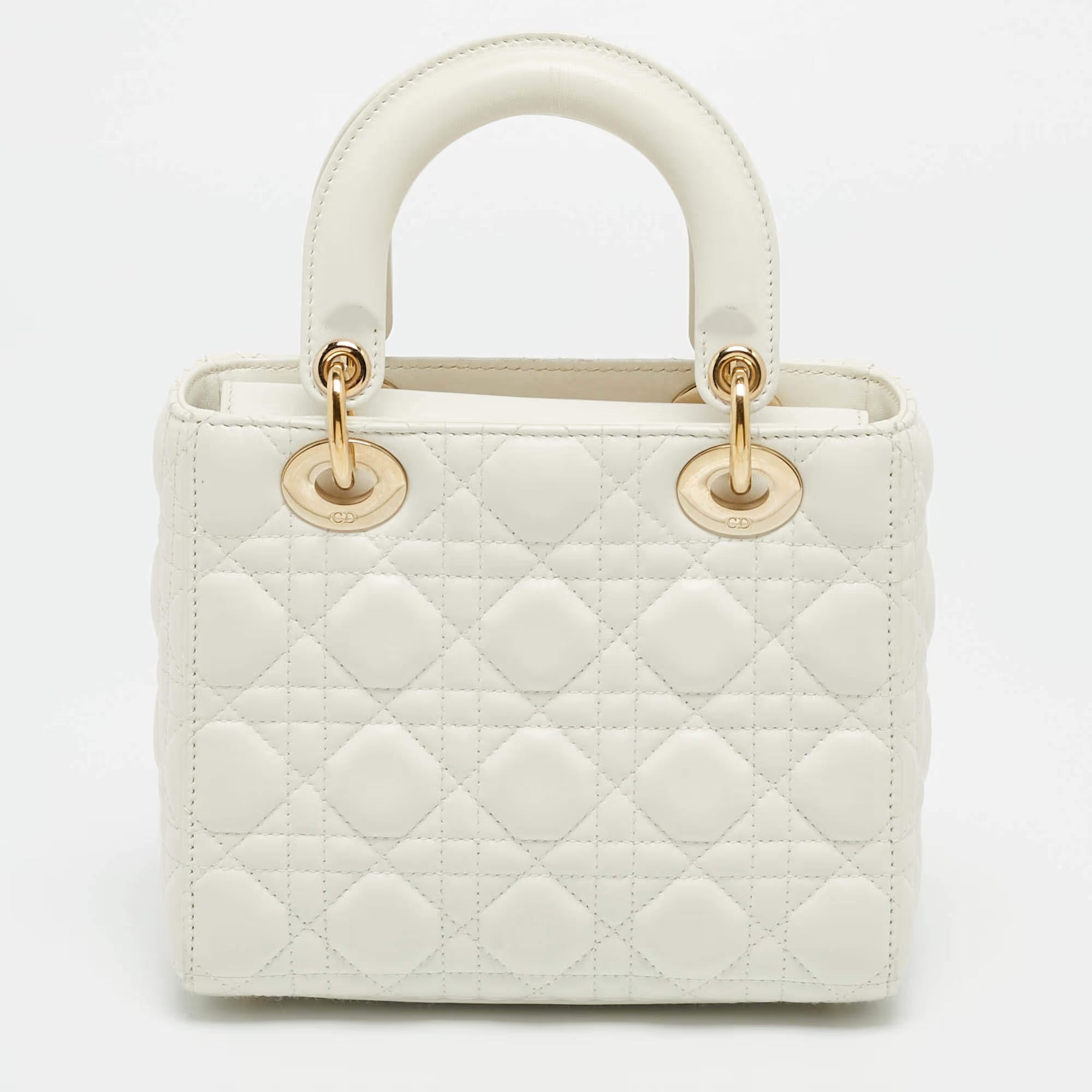 Dior Lady Dior My ABCDior Small White Cannage Leather Tote
