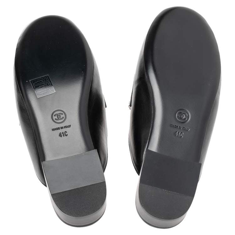 Chanel Black Leather Braided Chain Mules Size 41