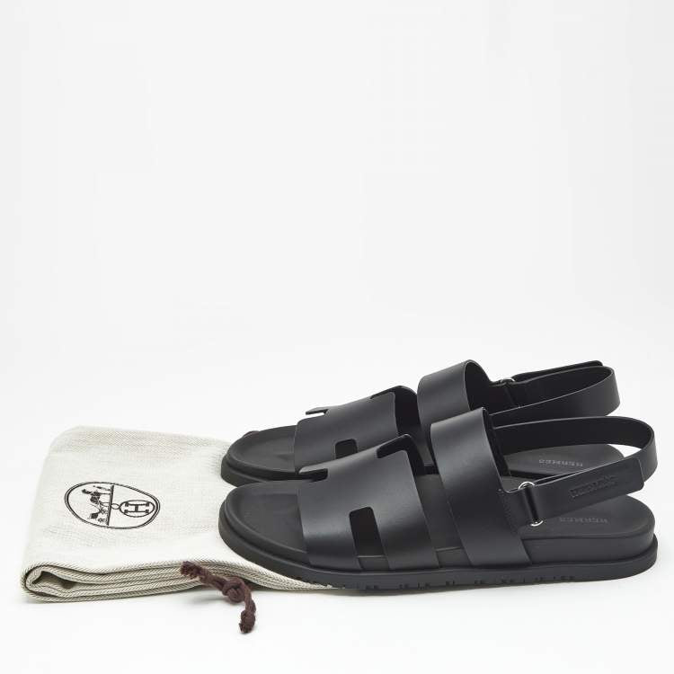 Hermes Black Leather Genius Flat Sandals Size 46